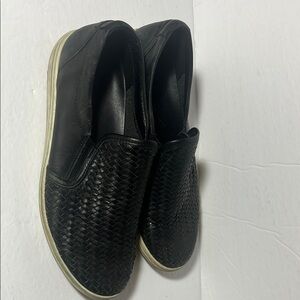 Ecco Black Slip-On Loafers with Woven Leather Design